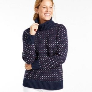 L.L. Bean Heritage Pullover Birdseye Hearts Turtleneck Sweater Size Medium